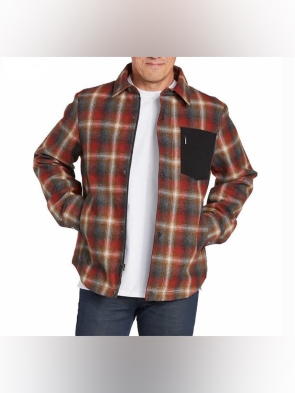 Pendleton Red Plaid Wool Blend Shirt Jacket with Black Chest Pocket / Men’s L - Picture 1 of 11